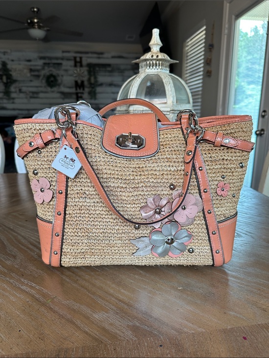 Coach Handbags - Coach Floral Embellished Straw Natalie Tote NWT